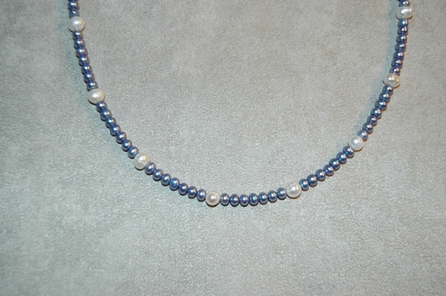 Blue Freshwater Pearl Necklace with natural Freshwater pearl accents, sterling silver clasp