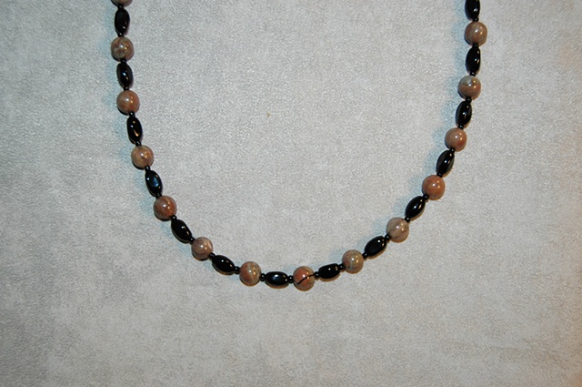 Amber Onyx and Black Glass Necklace with Sterling Silver clasp