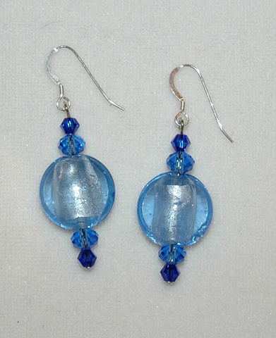 Earrings of Blue murano-style glass with sapphire and cobalt crystal beads