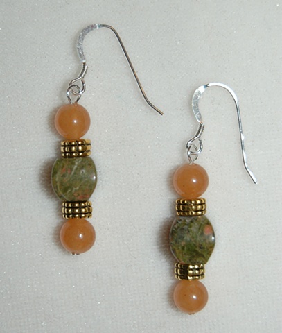 Semi-precious gemstones Unakite and Carneliaan Earrings