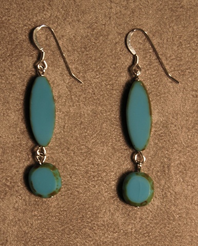 Picasso Syle Czech Glass Dangling earrings with Sterling Silver ear wires