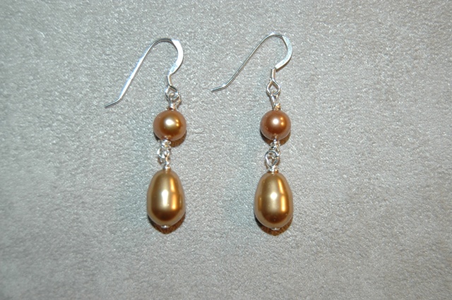 Swarovski Gold Glass Pearl Teardop and Freshwater Pearl Earrings