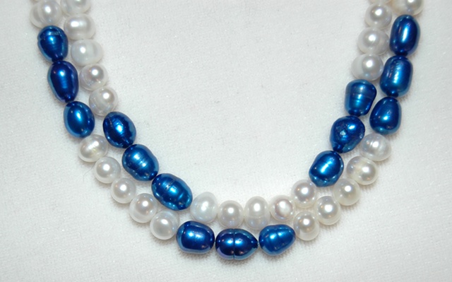 Royal Blue and White Freshwater Pearl Necklace