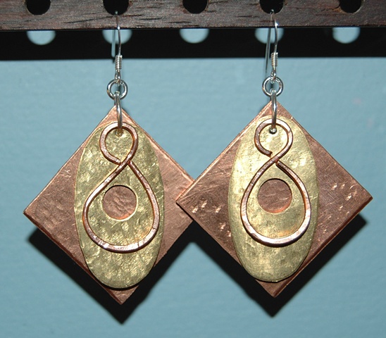 Hammered silver nickel and copper Earrings
