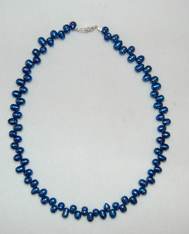 Deep Blue Freshwater Pearl Necklace with Sterling silver clasp