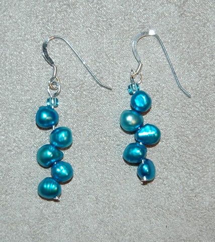 Deep Aqua Freshwater pearl earrings on sterling silver ear wires