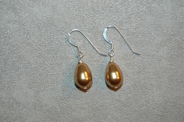Swarovski Gold Glass Pearl Teardop Earrings on Sterling Silver Ear wires.