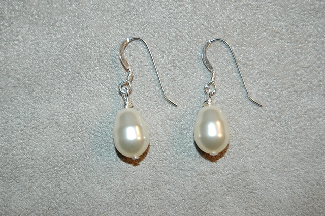 Swarovski Cream-colored Glass Pearl Teardrop Earrings on sterling silver ear wires