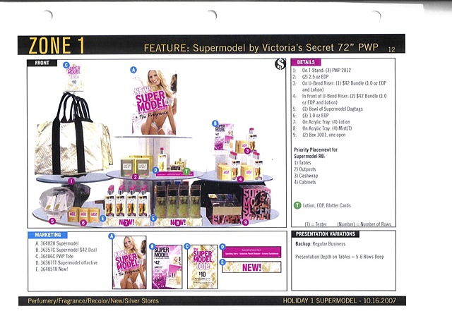 Victoria's Secret Beauty Brand Guide Page, Corporate Communications: Holiday Feature Table, Front View