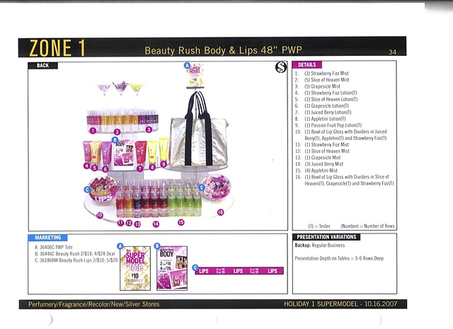 Victoria's Secret Beauty Brand Guide Page, Corporate Communications: Holiday Feature Table, Back View