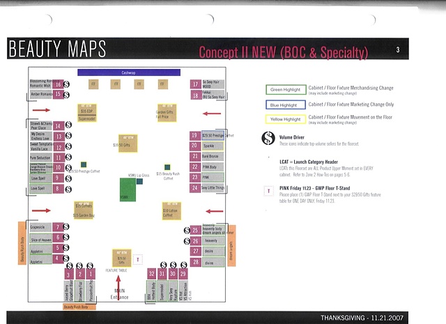 Victoria's Secret Beauty Brand Guide Page, Corporate Communications: Detail of Holiday Floorset Planogram, Sample Page