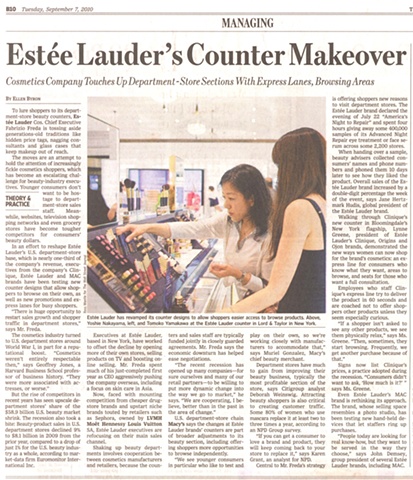 Lord and Taylor: Press Coverage of New Cosmetic Counters in Wall Street Journal