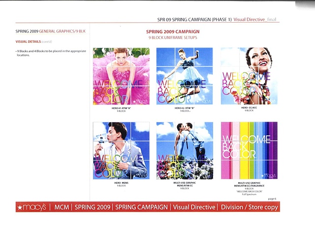 Macy's Corporate Marketing, 
Corporate Communications: Welcome Back Color Campaign, National Style Guide, Graphics Direction Page