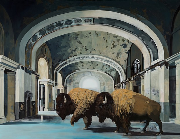 Buffalo in the train station