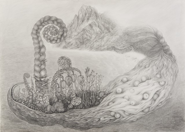 drawing on paper Island beached whales foggy braids