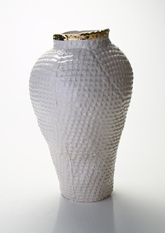 Tall Gold Crochet Vase