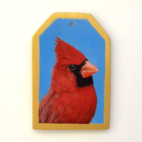 Cardinal, Wildlife, Cardinal bird painting, miniature bird painting, Valentines day gift, Valentine gift, miniature painting, miniature bird art, sue betanzos, sue betanzos designs