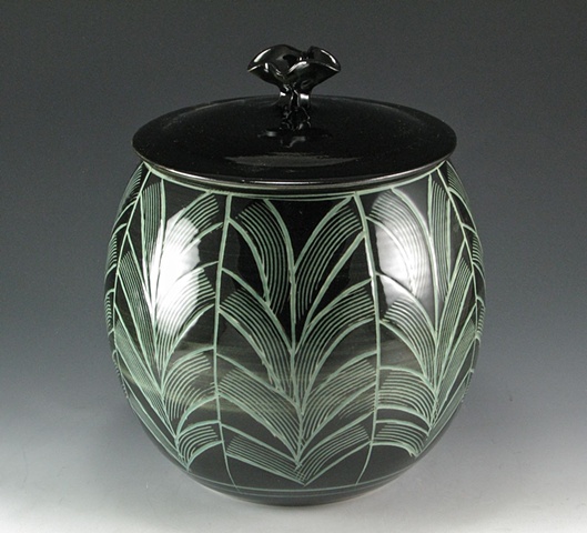 Black and Celadon Covered Jar