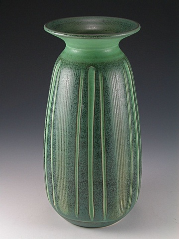 Matte Green Handcarved Vase