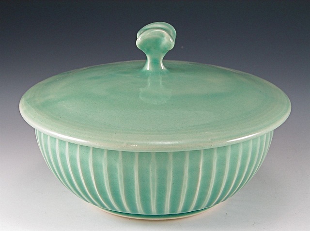Fluted Celadon Lidded Bowl
