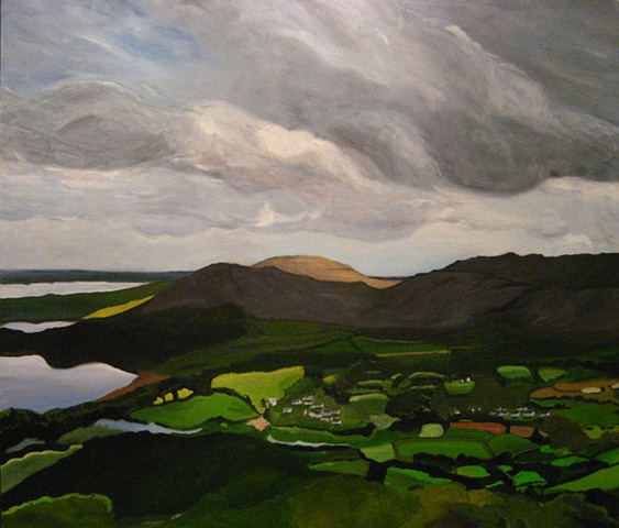 {SOLD}Oil Painting of Ballyvaughan Ireland from the Surrounding Burren Hills.