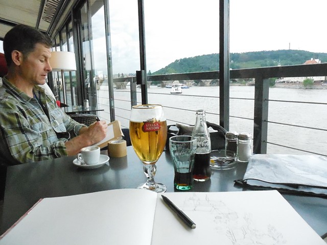 Drawing on a Boat in Prague