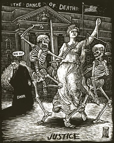 John martinek editorial cartoon illustration justice dance of death
