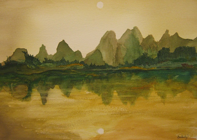 Sunrise over the Karst hills of the Guanzi Province, China