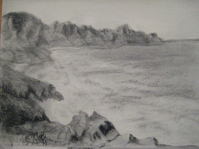 Seacoast in charcoal