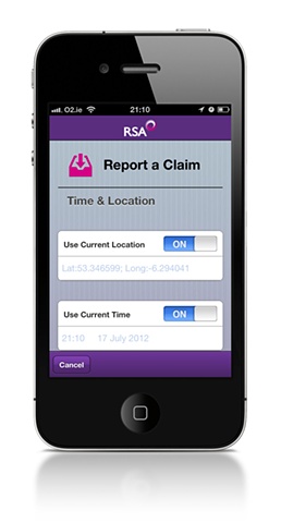 report a claim - time and location screen