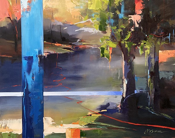painting of pond and live oak trees by Judy McSween