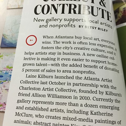 Featured in Atlanta Home magazine, Atlanta Artist Collective article, 2015.