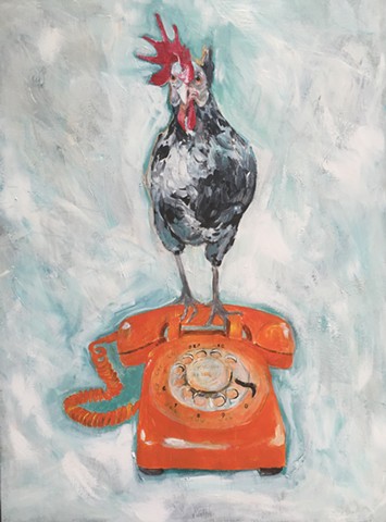 On The Phone / Rotisserie Chicken painting by artist, Katherine Bell McClure