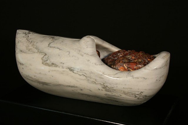Stone Sculpture, Marble Sculpture, Seed Pod with Seed in Marble.