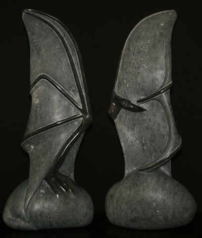 sculpture of a bat wing done in Champlain Black Marble