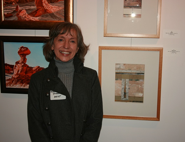 Mary Grace Yanashot with her collages.