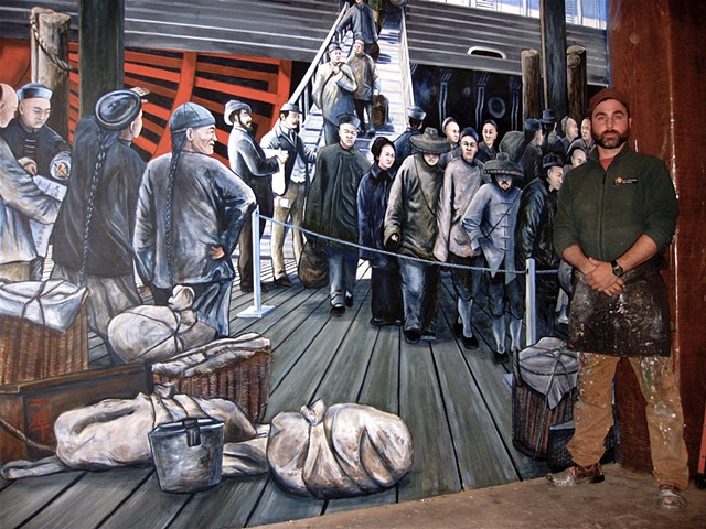 painting "The Arrival of the Chinese Into San Francisco in 1890' history mural for the National Park Service, SF Maritime National Park 