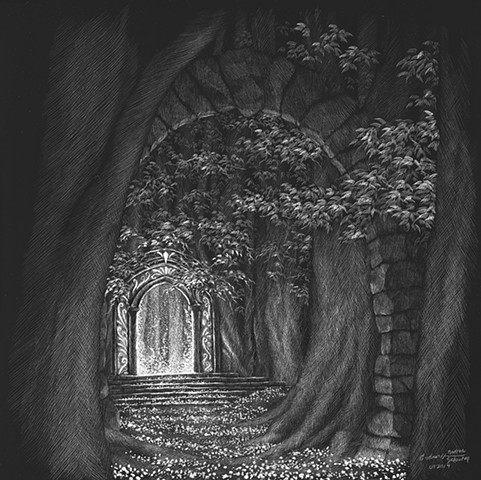 Enchanted forest, mystical gateway, pathway