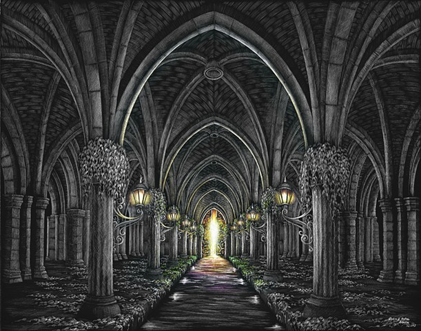 Underground river Gothic architecture Glasgow Cloisters forest faith Christian