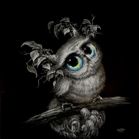 Fantasy creature, forest art, owl, bird, feathers