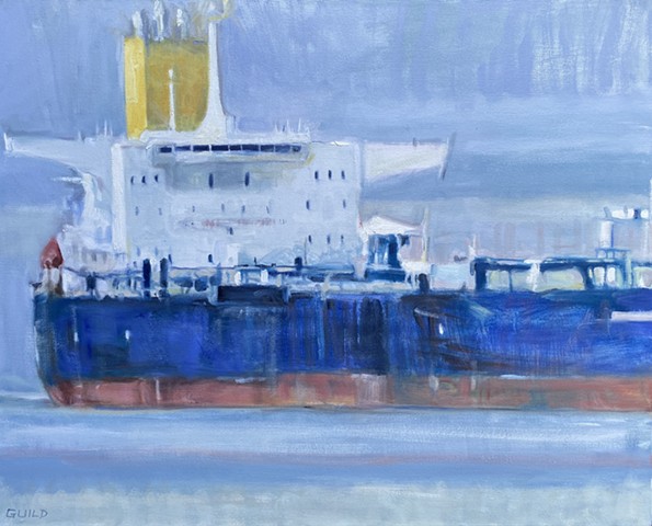 freighter at sea, ship painting, 