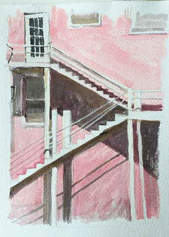 pink bahamas staircase watercolor