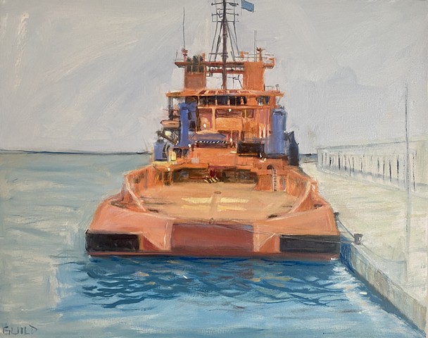 super tugboat, mega tug painting, orange ship painting