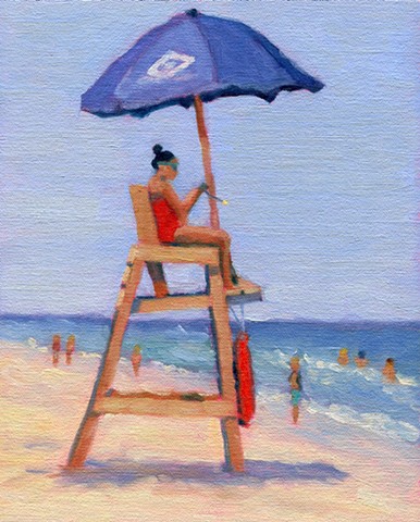Painting of Surf City Lifeguard by LBI Artist Lori Bonanni