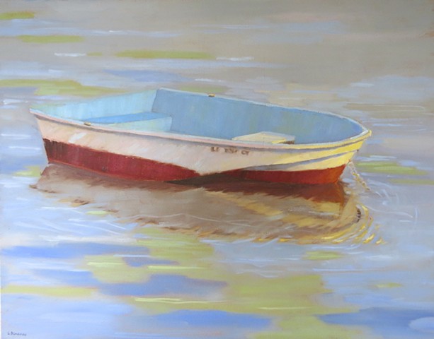 Painting of Dingy Rowboat on Barnegat Bay at Long Beach Island by Lori Bonanni