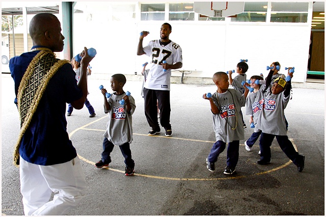 Green Park Elementary, Back to Football Friday Contest,  NFL Play 60, New Orleans Saints players, Malcom Jenkins #27, Leigh Torrence #24,Tracy Porter #22, Jerom Bushrod #74 and Thomas Morstead #6