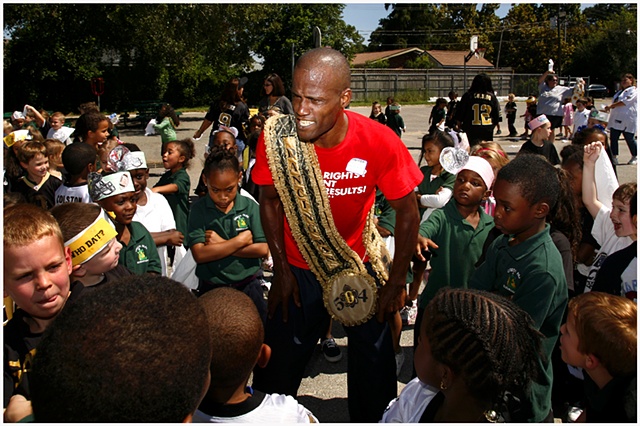 Darryl Young teaches the students at Green Park Elementary about dancing and second line culture through his program |wwww.heal2toe.com|"Heal To Toe"|. In honor of the Saints first game of the 2011 football season, teachers organized an event with various
