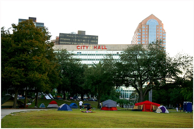 Duncan Plaza has become home to dozens of Occupy protestors who are camping in the park located across the street from New Orleans City Hall.  The protest is in conjunction with the Occupy Wall St. movement which started in New York. Fellow supporters and