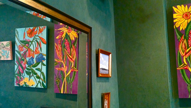 Saints cafe, state college, maggie wolszczan, art margaux, oil painitngs, florals, sunflowers, state college