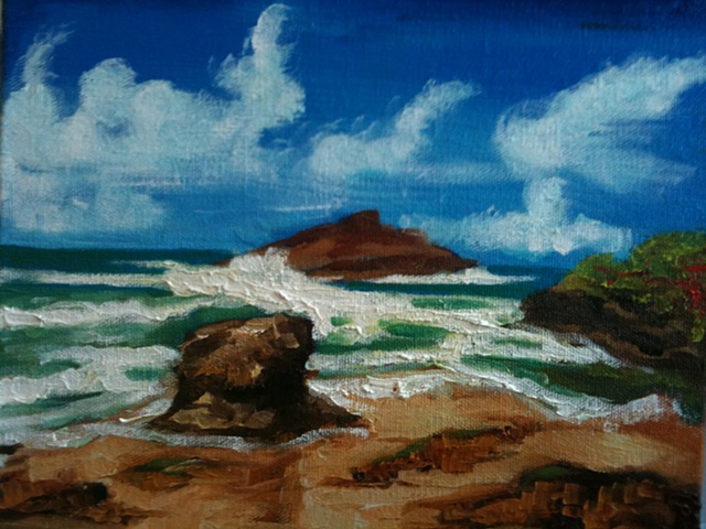 Oil painting of camuy beach in Isabella Puerto Rico by Maggie Wolszczan